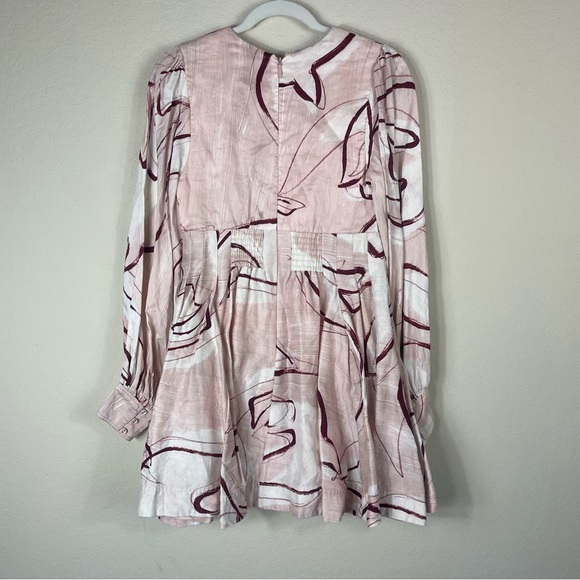 Aje. Amelia Long Sleeve Plunge Mini Dress Abstract Pink Size 8 - Picture 9 of 13
